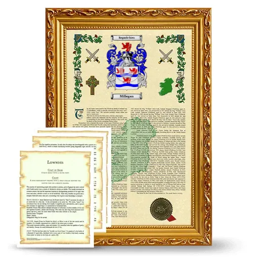 Millegan Framed Armorial History and Symbolism - Gold