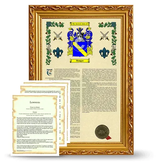 Monger Framed Armorial History and Symbolism - Gold