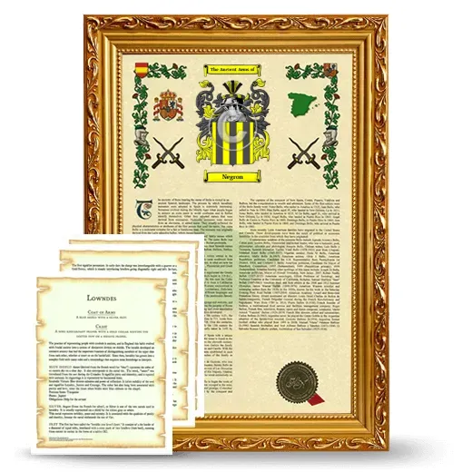 Negron Framed Armorial History and Symbolism - Gold