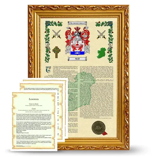 Neill Framed Armorial History and Symbolism - Gold