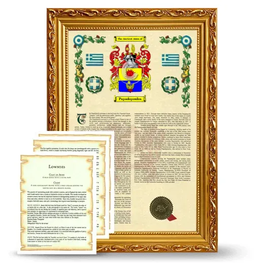 Papadopoulos Framed Armorial History and Symbolism - Gold