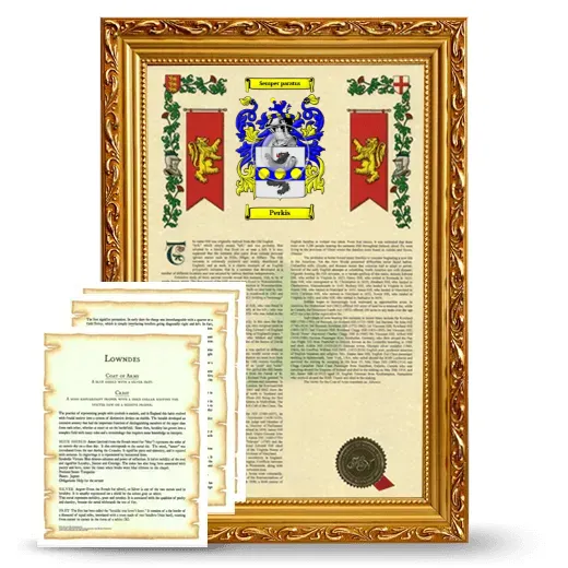 Perkis Framed Armorial History and Symbolism - Gold