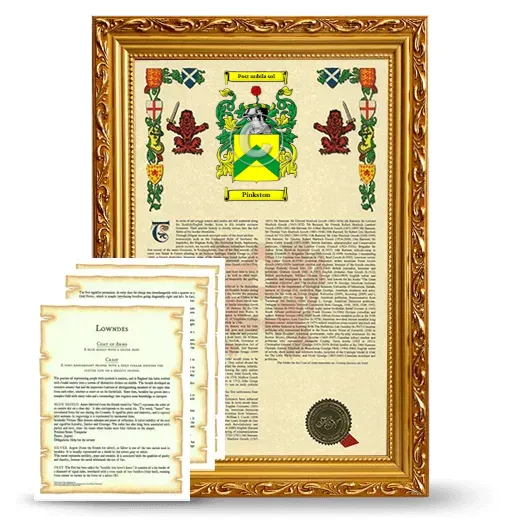Pinkston Framed Armorial History and Symbolism - Gold