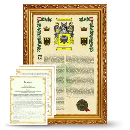 Potts Framed Armorial History and Symbolism - Gold