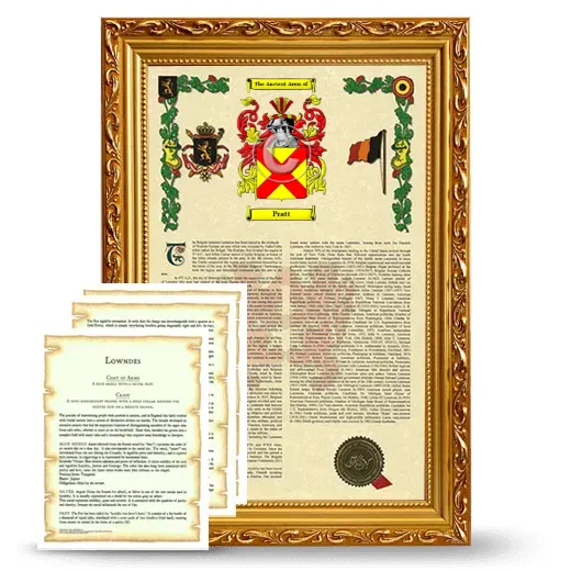 Pratt Framed Armorial History and Symbolism - Gold