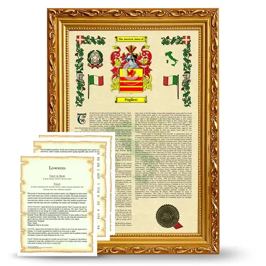 Pugliesi Framed Armorial History and Symbolism - Gold