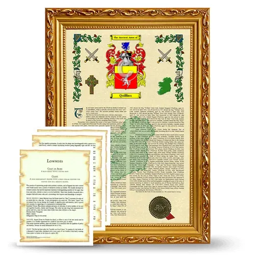 Quillian Framed Armorial History and Symbolism - Gold
