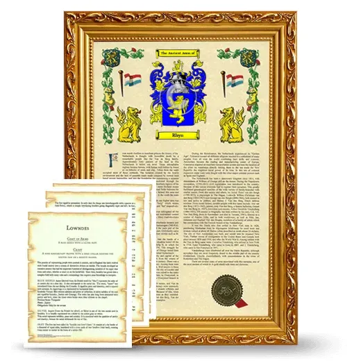 Rhyn Framed Armorial History and Symbolism - Gold
