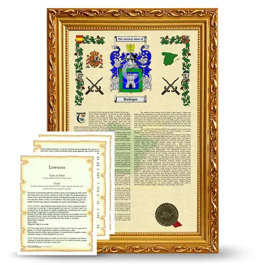 Rodriges Framed Armorial History and Symbolism - Gold