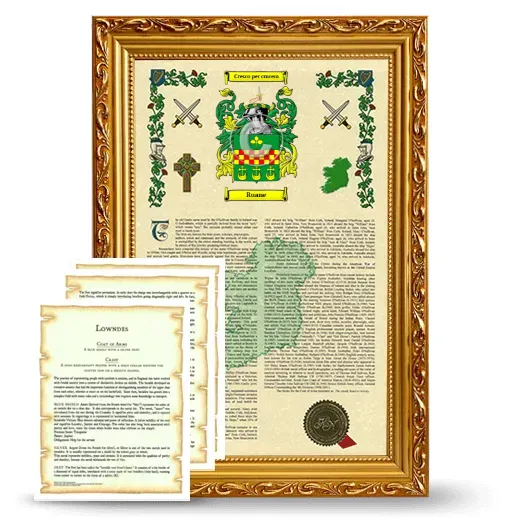 Ruane Framed Armorial History and Symbolism - Gold