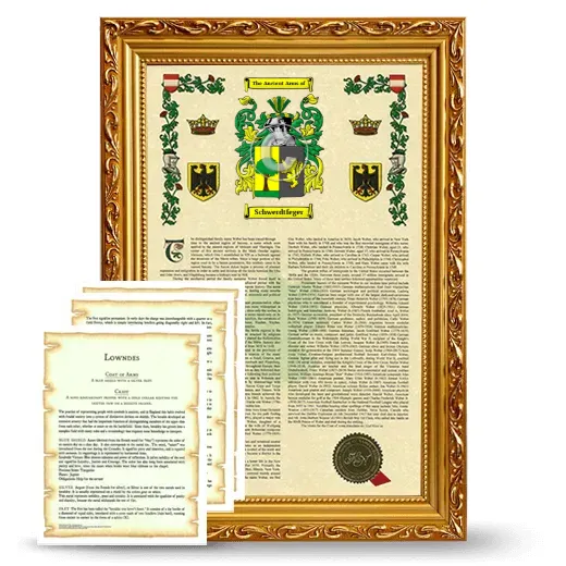 Schwerdtfeger Framed Armorial History and Symbolism - Gold