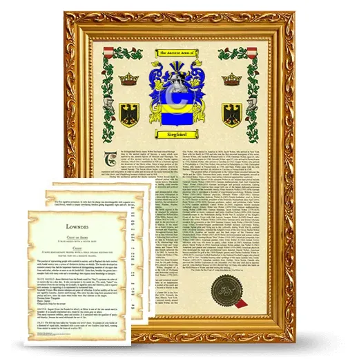 Siegfried Framed Armorial History and Symbolism - Gold