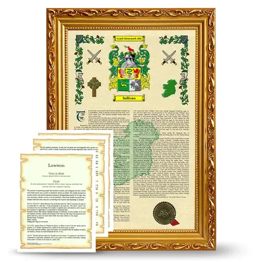 Sullivan Framed Armorial History and Symbolism - Gold