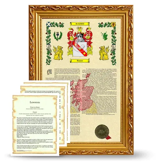 Vance Framed Armorial History and Symbolism - Gold