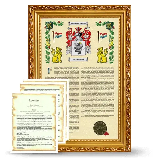 Vanderpool Framed Armorial History and Symbolism - Gold