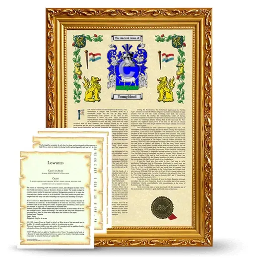 Youngblood Framed Armorial History and Symbolism - Gold