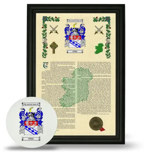 O'Bric Framed Armorial History and Mouse Pad - Black