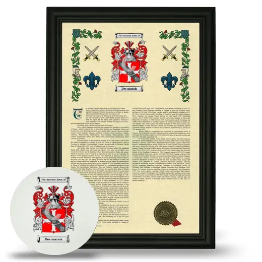 Des marais Framed Armorial History and Mouse Pad - Black