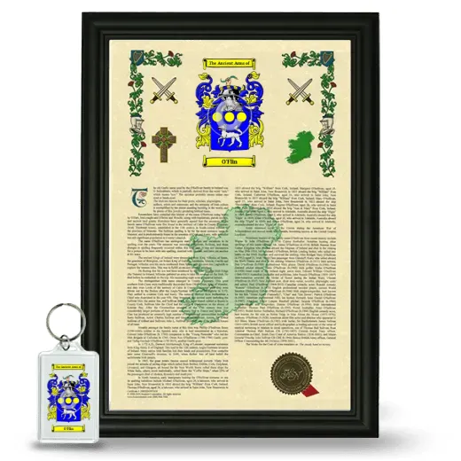 O'Flin Framed Armorial History and Keychain - Black