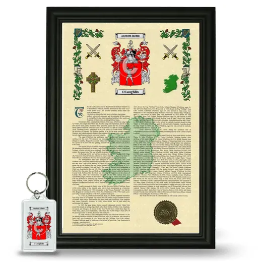 O'Loughlin Framed Armorial History and Keychain - Black