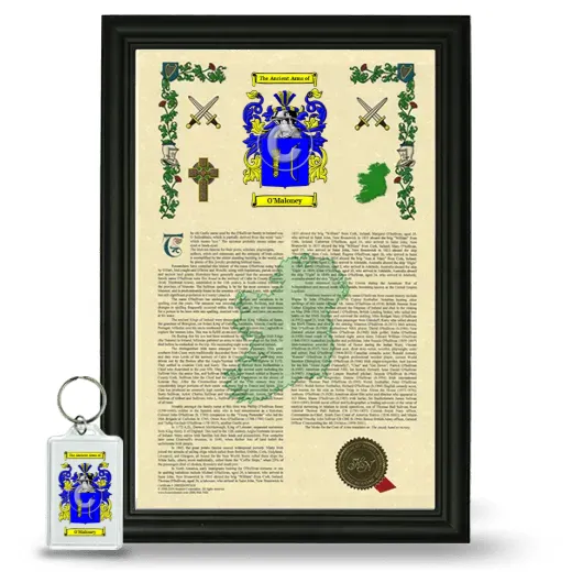 O'Maloney Framed Armorial History and Keychain - Black