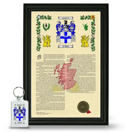 St Claire Framed Armorial History and Keychain - Black