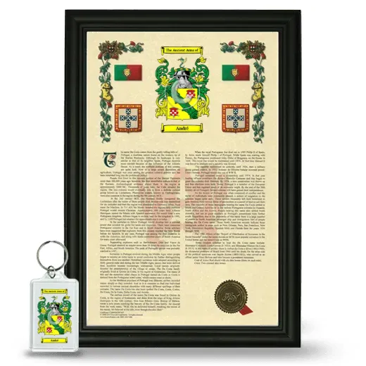 André Framed Armorial History and Keychain - Black