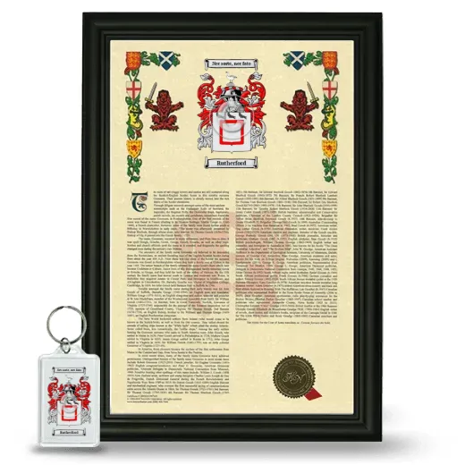Rutherford Framed Armorial History and Keychain - Black