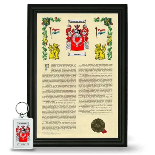 Sweden Framed Armorial History and Keychain - Black