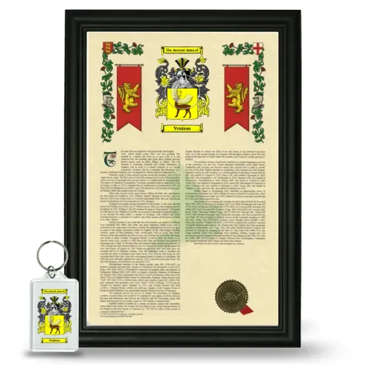Venison Framed Armorial History and Keychain - Black