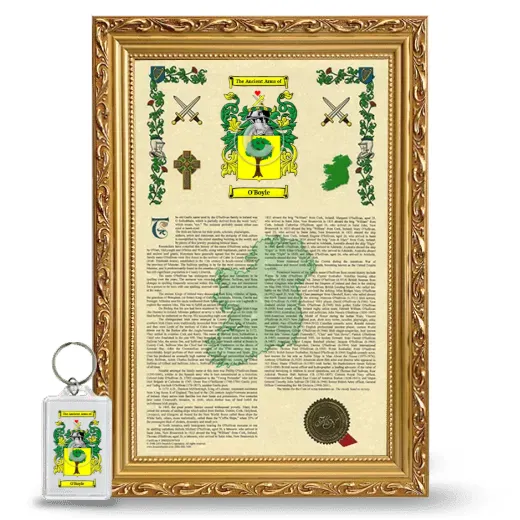 O'Boyle Framed Armorial History and Keychain - Gold