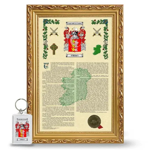 O'Brien's Framed Armorial History and Keychain - Gold
