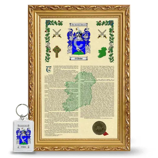 O'Cheint Framed Armorial History and Keychain - Gold