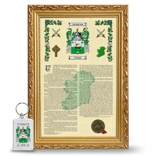 O'Conol Framed Armorial History and Keychain - Gold