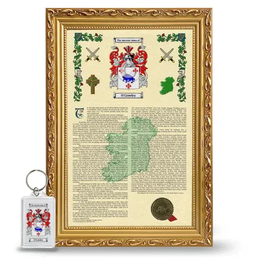 O'Crowley Framed Armorial History and Keychain - Gold