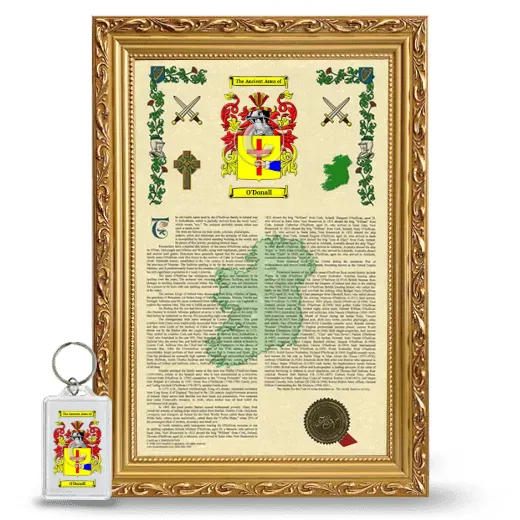 O'Donall Framed Armorial History and Keychain - Gold