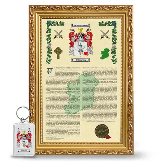 O'Donavan Framed Armorial History and Keychain - Gold