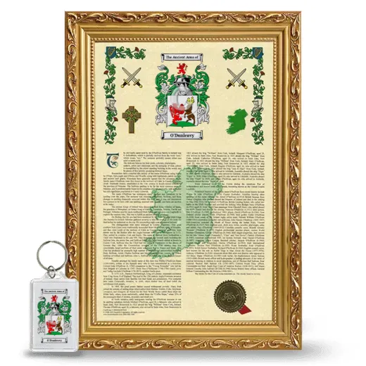 O'Dunleavy Framed Armorial History and Keychain - Gold
