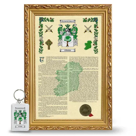 O'Feeley Framed Armorial History and Keychain - Gold