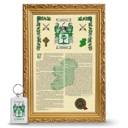 O'Flanagan Framed Armorial History and Keychain - Gold