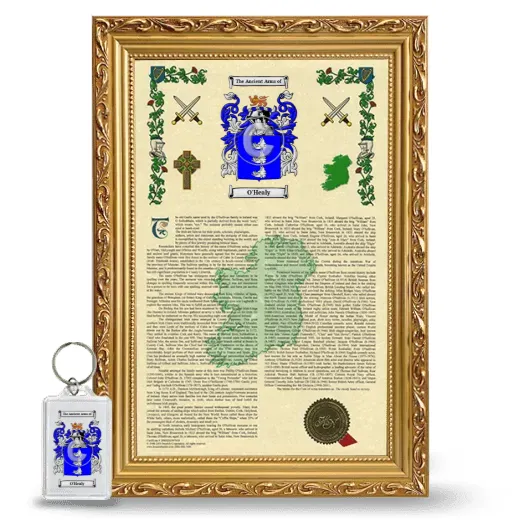 O'Healy Framed Armorial History and Keychain - Gold