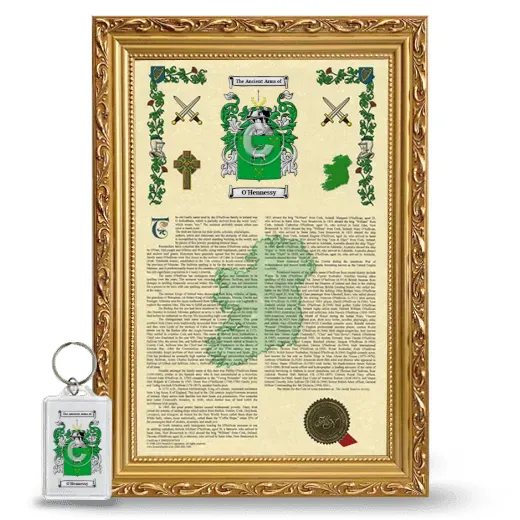 O'Hennessy Framed Armorial History and Keychain - Gold