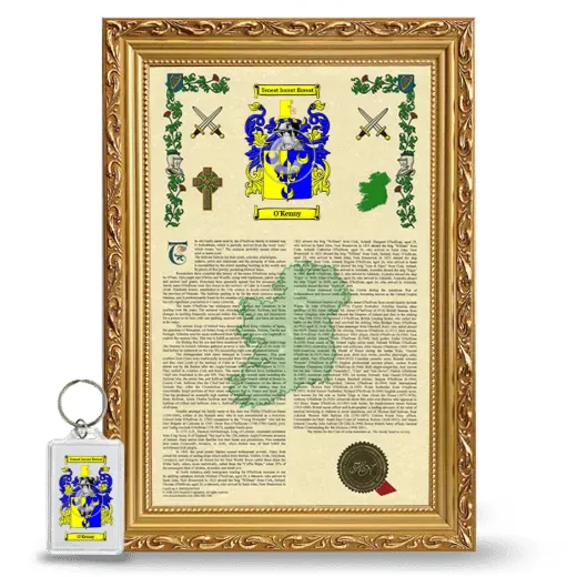 O'Kenny Framed Armorial History and Keychain - Gold