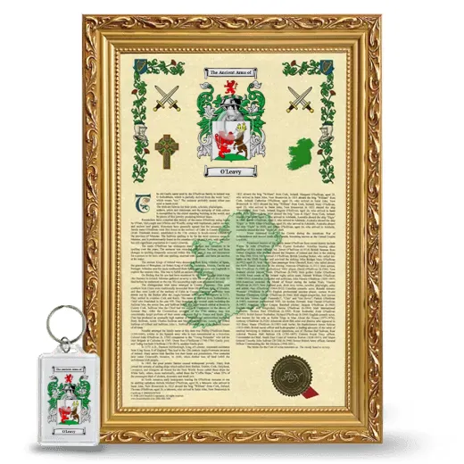 O'Leavy Framed Armorial History and Keychain - Gold