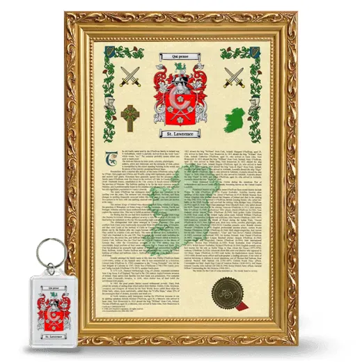 St. Lawrence Framed Armorial History and Keychain - Gold