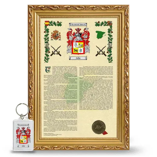 Acha Framed Armorial History and Keychain - Gold