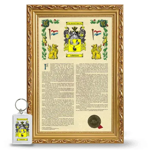Ackerman Framed Armorial History and Keychain - Gold
