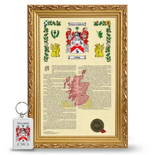 Acking Framed Armorial History and Keychain - Gold