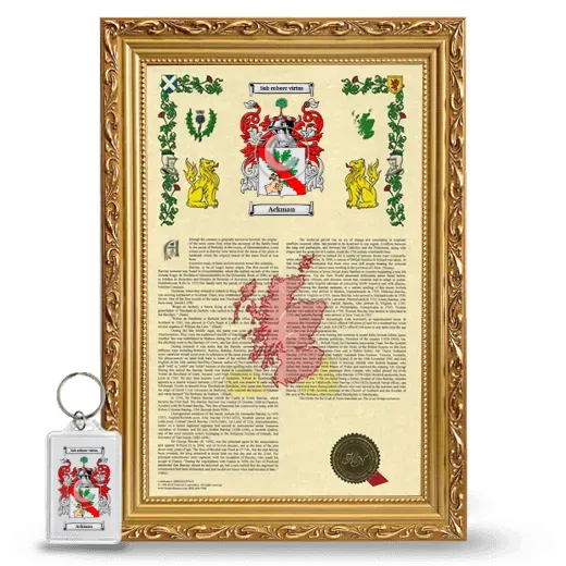 Ackman Framed Armorial History and Keychain - Gold