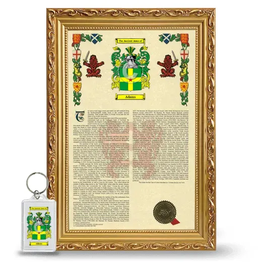 Adams Framed Armorial History and Keychain - Gold
